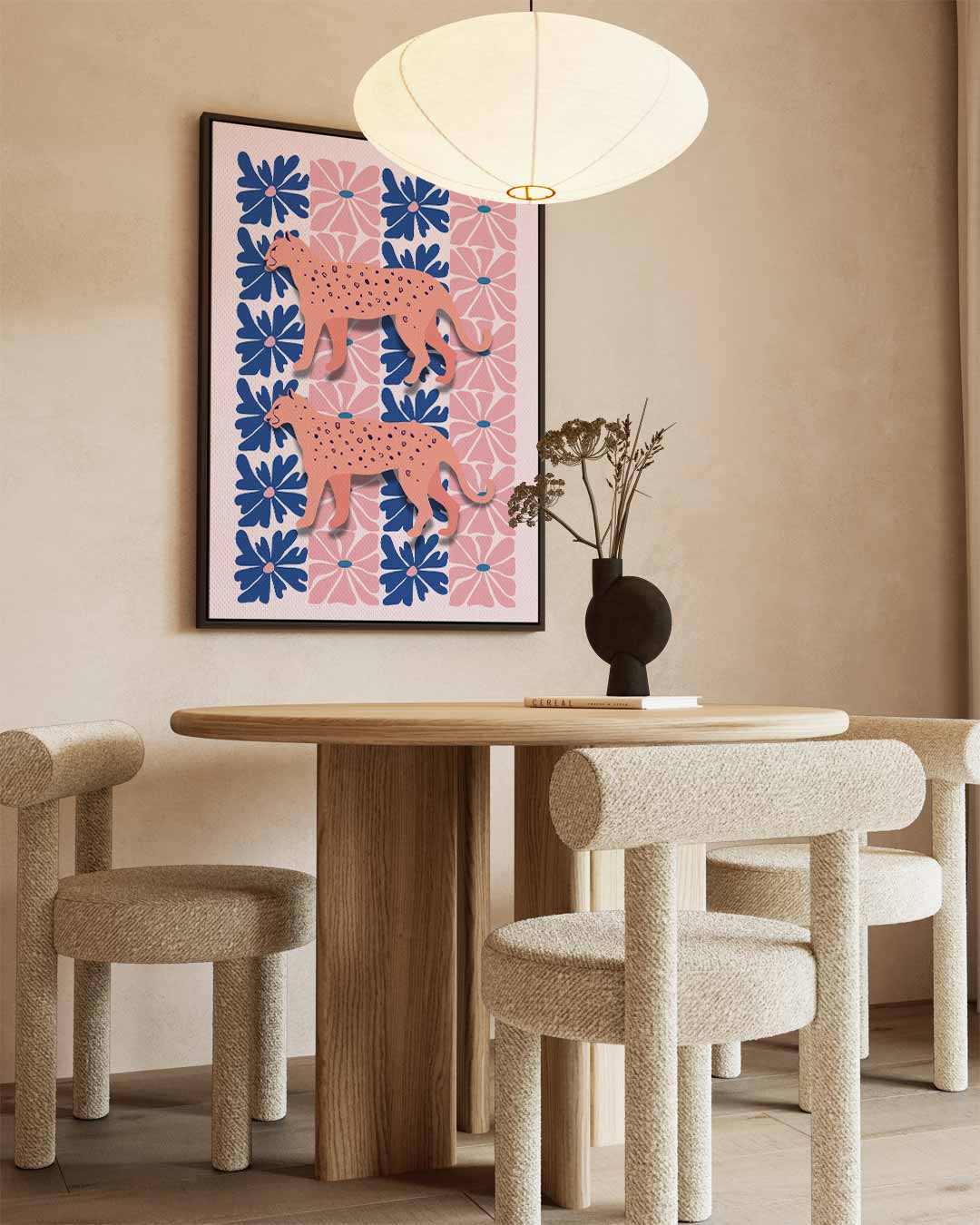 Bloemen en Luipaarden Print – canvas wanddecoratie in portret formaat
