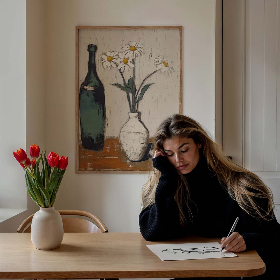 Rustieke Elegantie Bloemenposter – staande muurposter met abstracte vormen