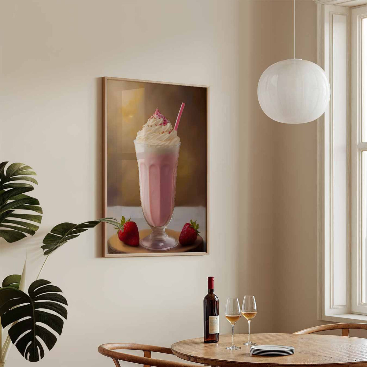 Romantische Aardbeienmilkshake – keukenposter in staand formaat