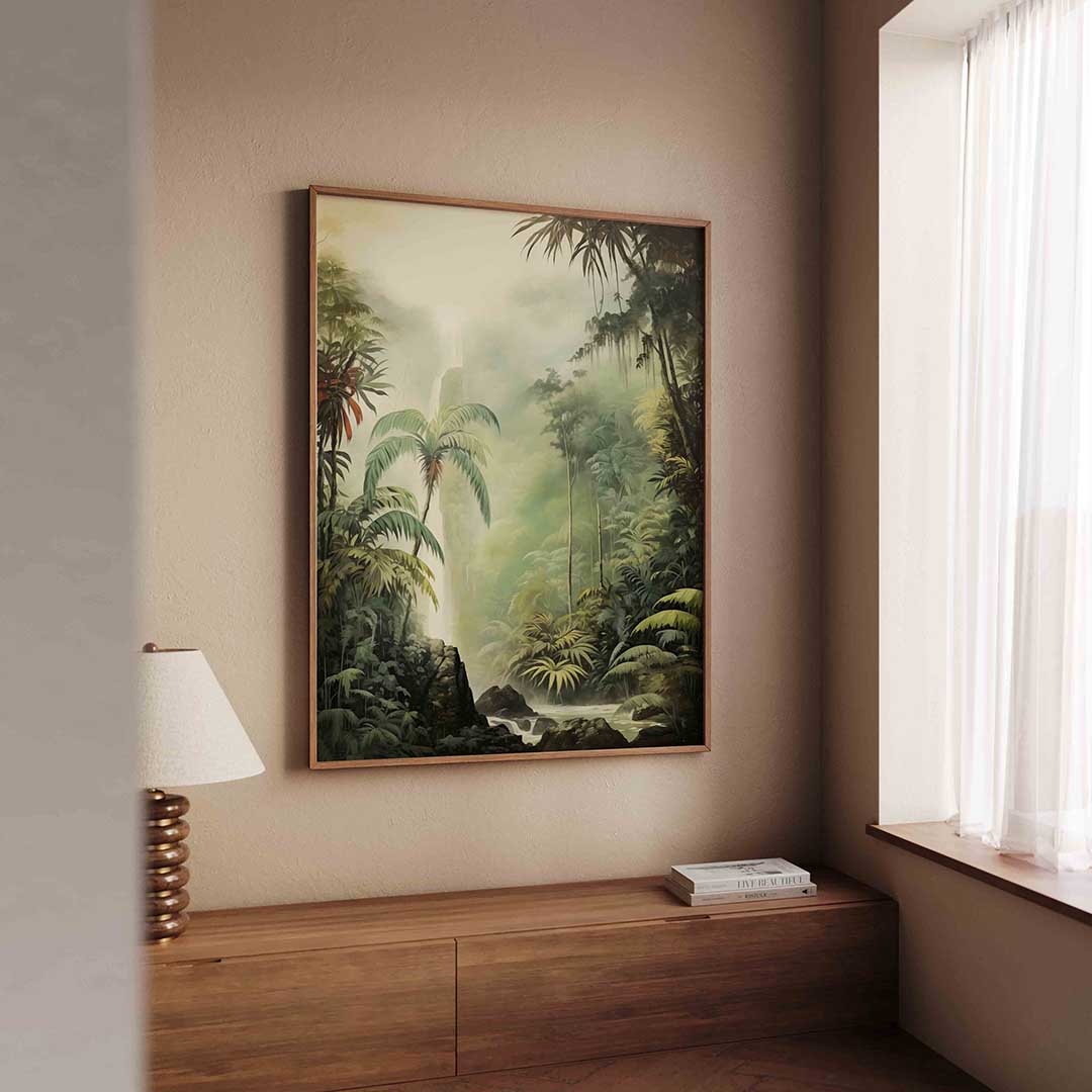 Waterval en jungle – tropische wandkunst als portret poster