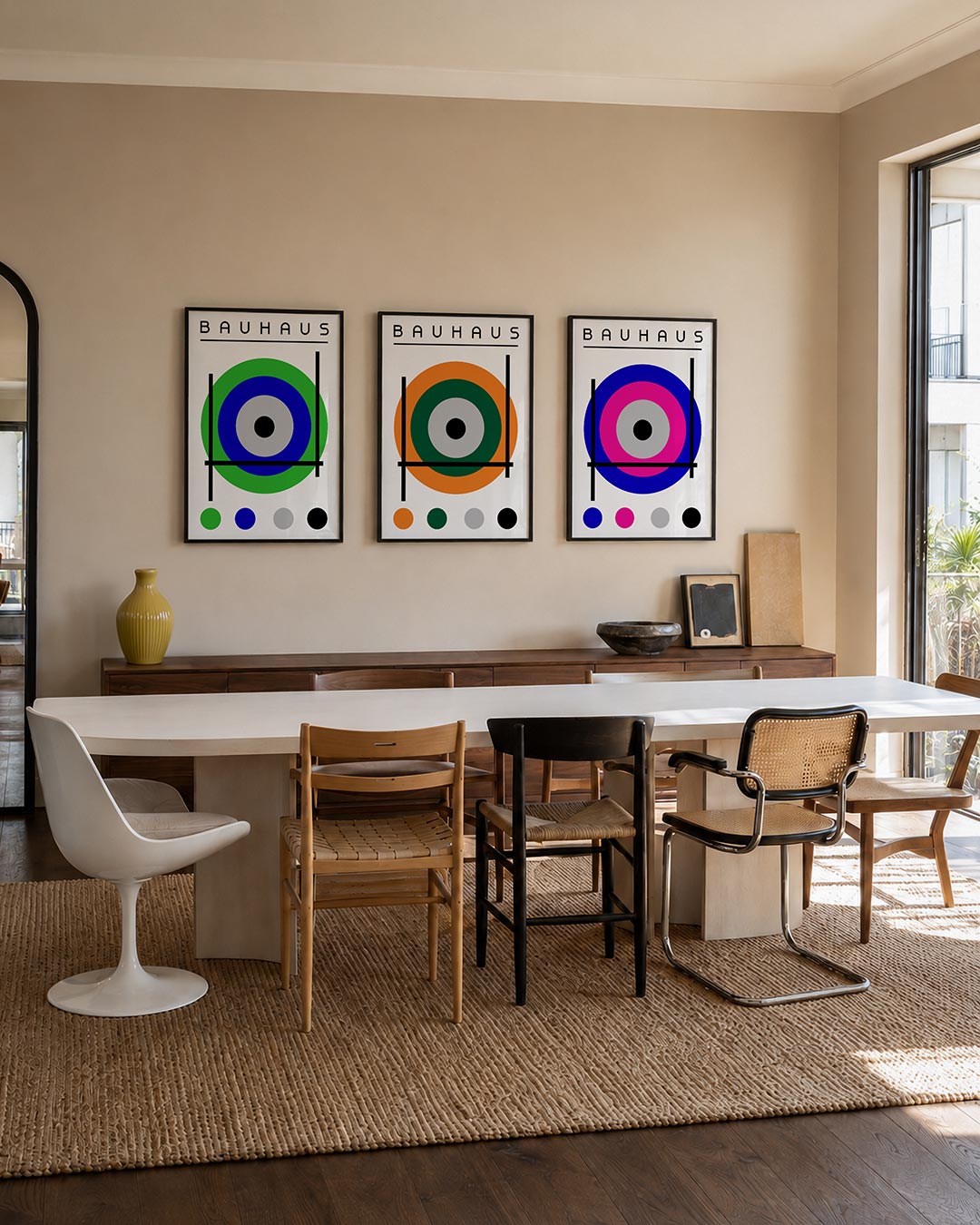 Cirkel en lijnenspel posterset – tweede productweergave – deze posterset in drie delen toont een dynamisch lijnenspel met