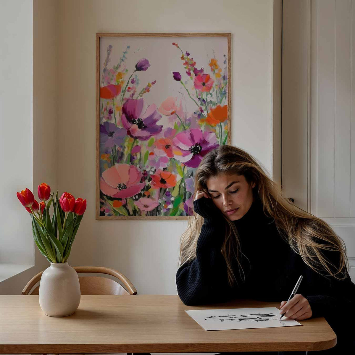 Bloeiende Kracht – bloemen poster als moderne staande wanddecoratie