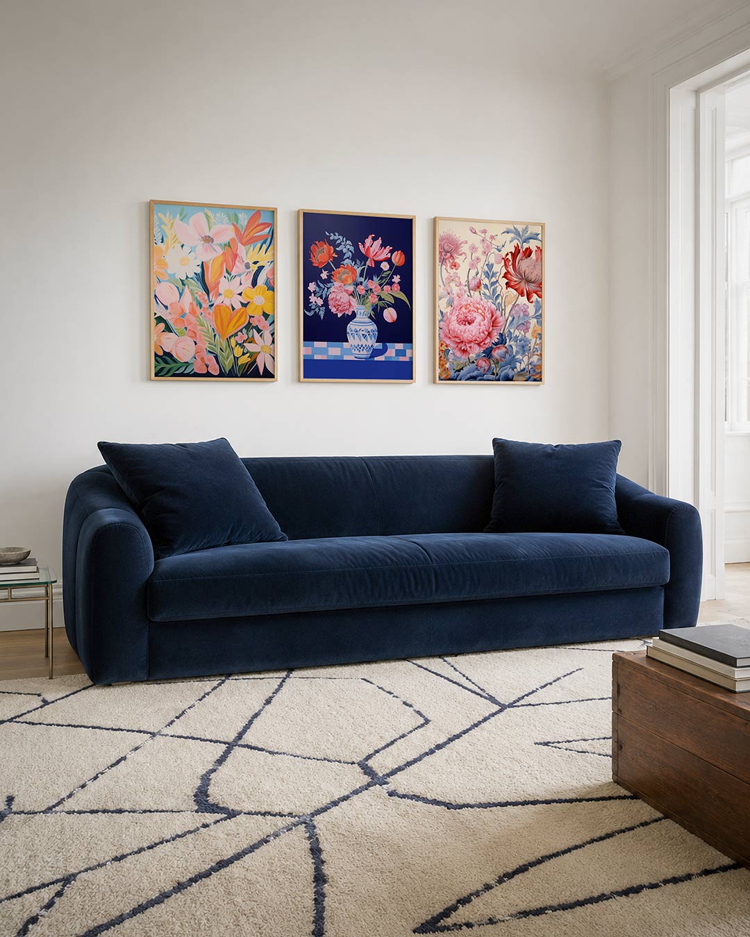 Bloemenpracht driedelige posterset – deze kleurrijke compositie toont een weelderige verzameling