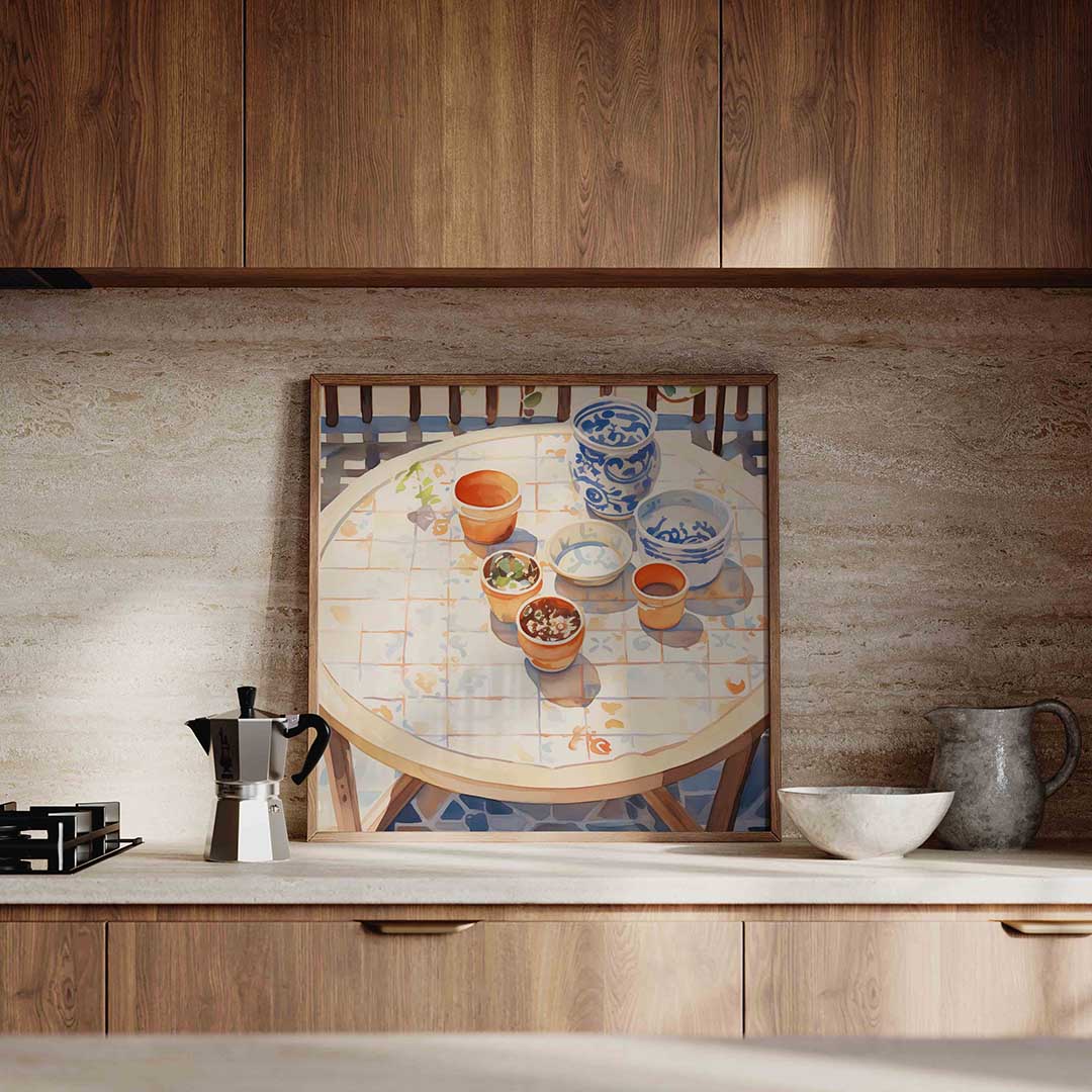 Tafereel met potten – culinaire wandkunst als vierkante poster