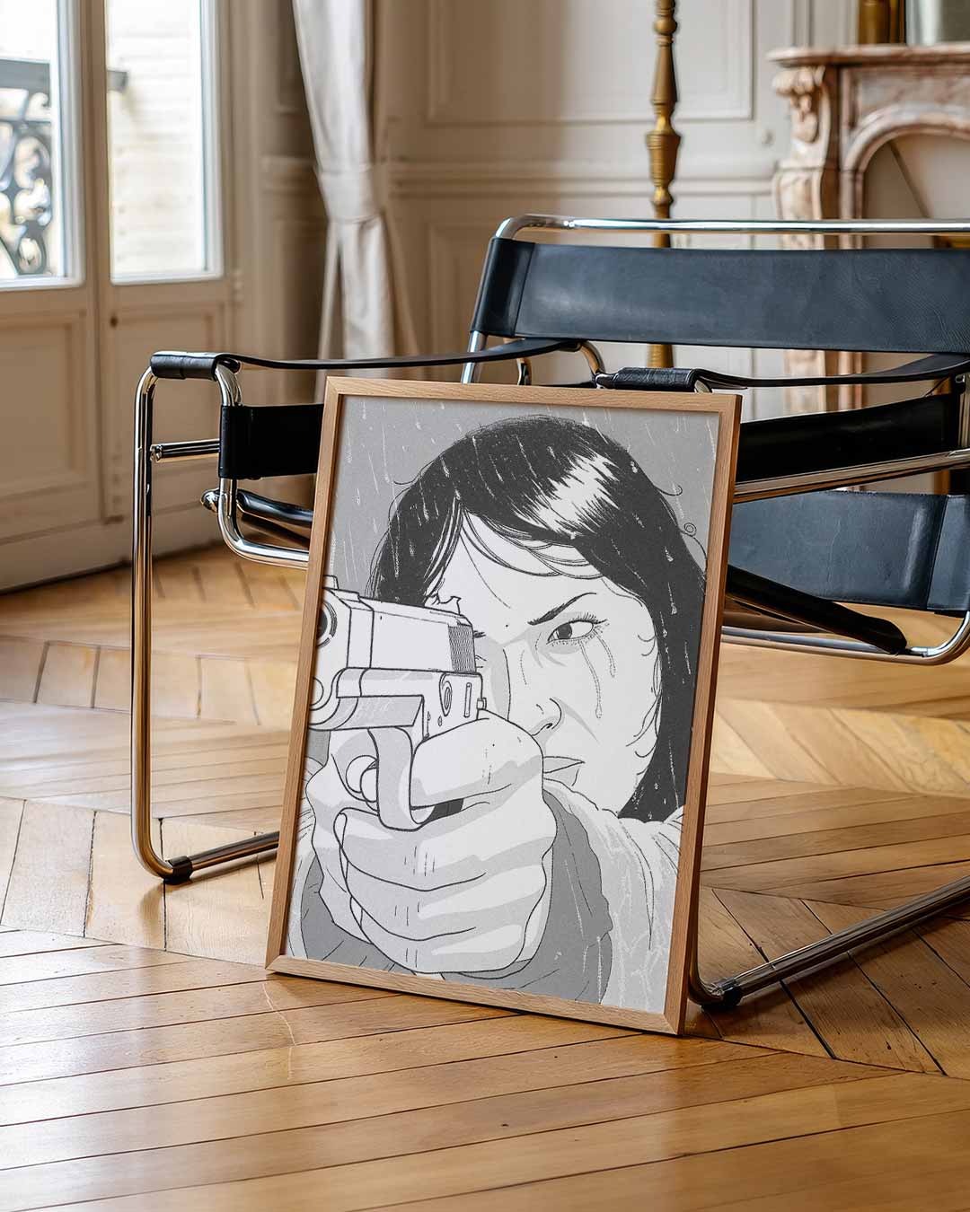 Stoere Vrouw in Actie – staande muurposter met zomerse uitstraling