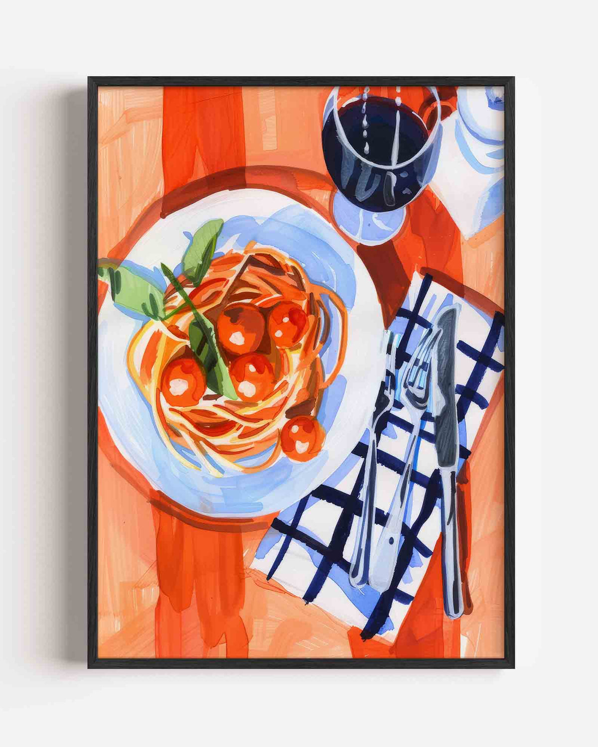 Spaghetti en wijn – keuken portret poster als wanddecoratie