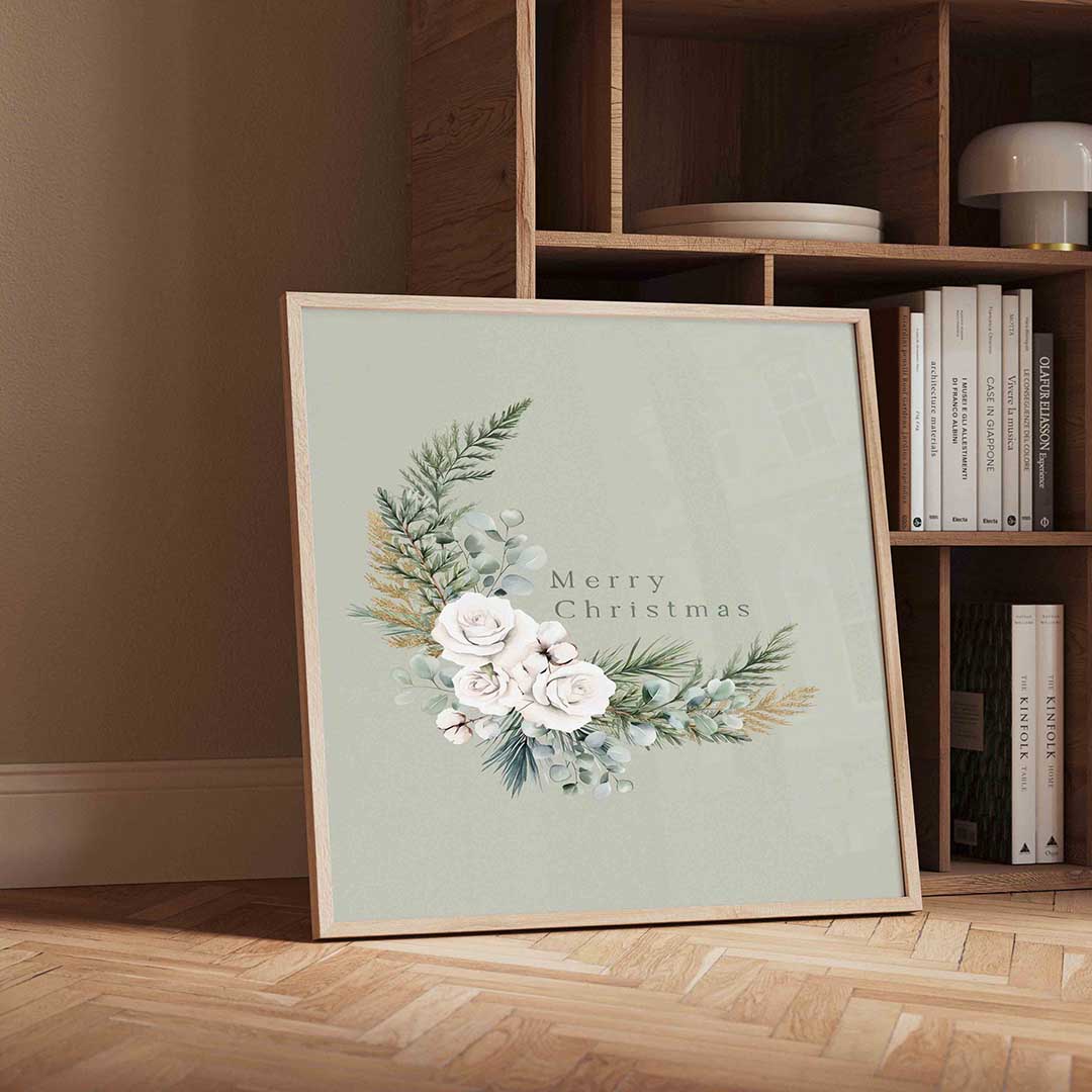 Kerstgroen en rozen – vierkante kerst wanddecoratie van WallArtistic