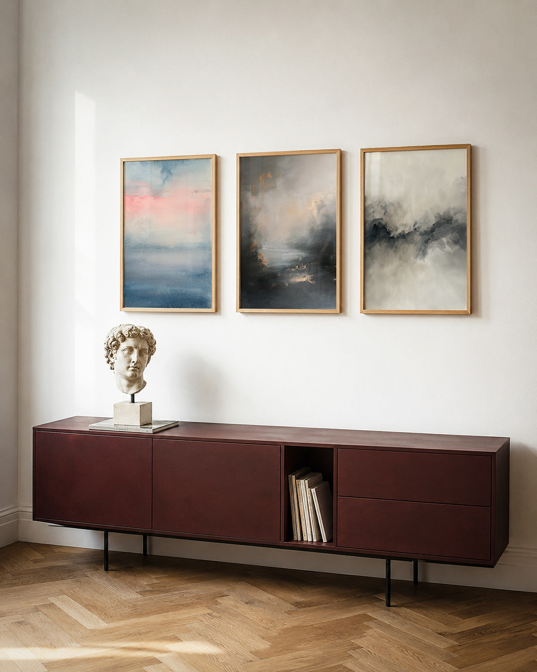 Zachte kleurovergangen posterset – tweede productweergave – deze afbeelding toont een subtiele mix van roze en blauw,