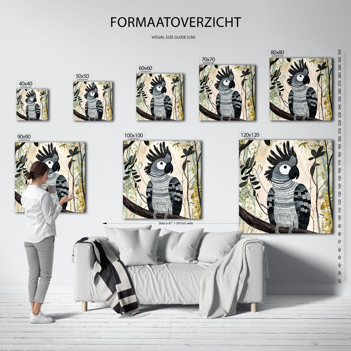 Papegaai op tak – tropische wandkunst als vierkante poster
