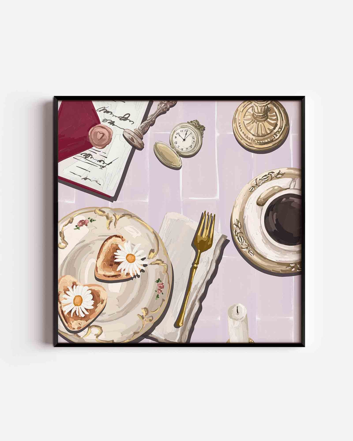 Ontbijt met bloemen – keuken vierkante poster als wanddecoratie