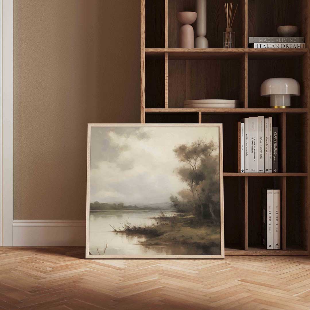 Landschap met rivier – vierkante vintage wanddecoratie van WallArtistic