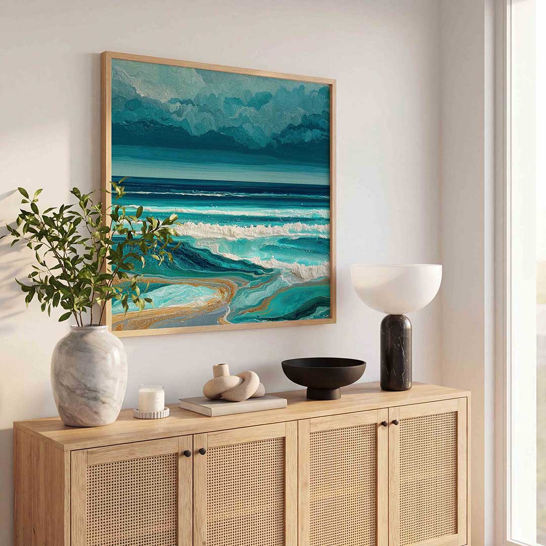 Golvende zee – abstracte wandkunst als vierkante poster