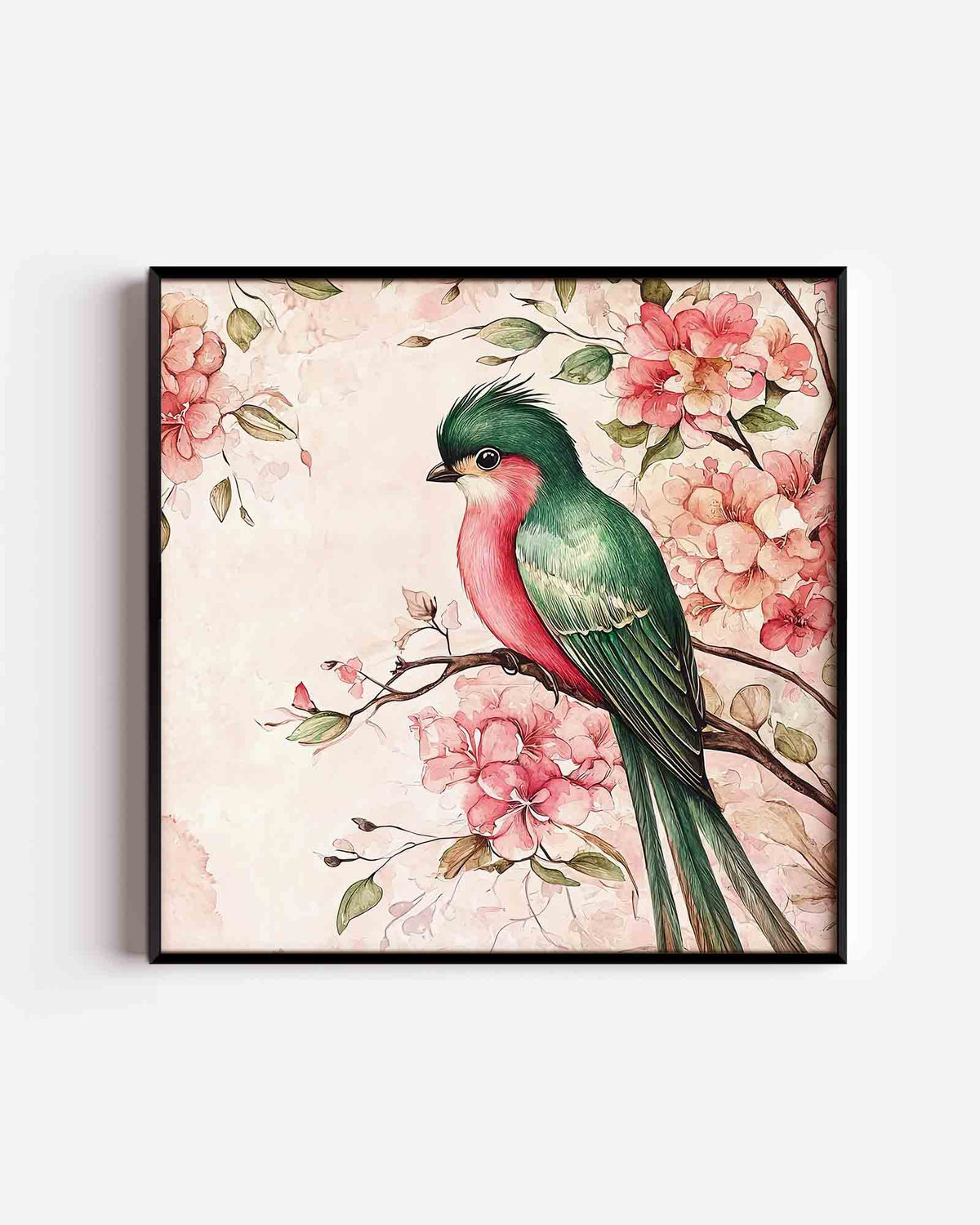 Vogel en bloemen – vierkante dierenposter als wanddecoratie