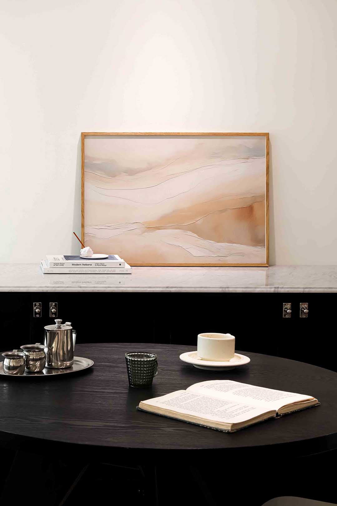 Abstracte beige en witte – abstracte poster in liggend formaat