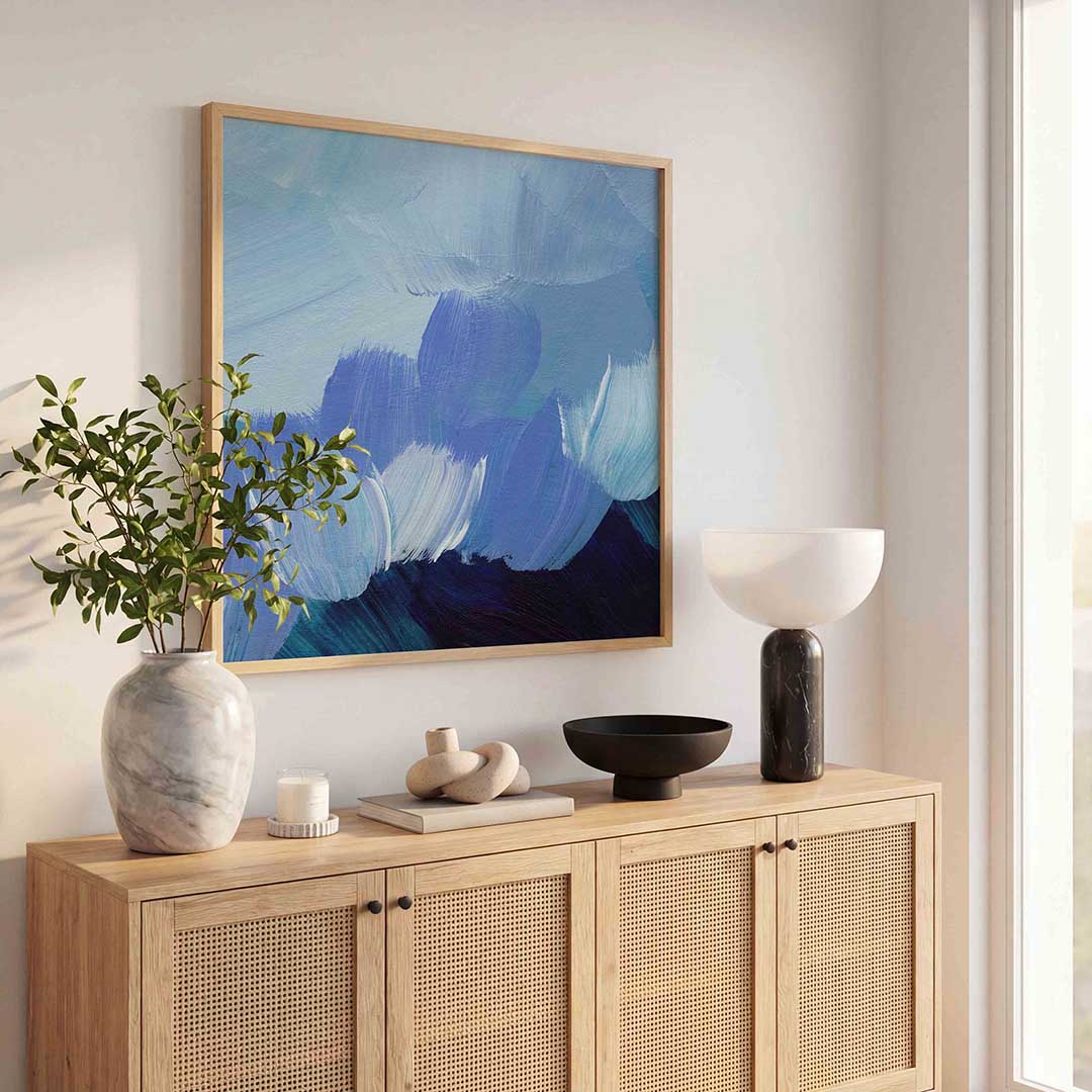 Blauwe penseelstreken – schilderkunst als moderne vierkante poster