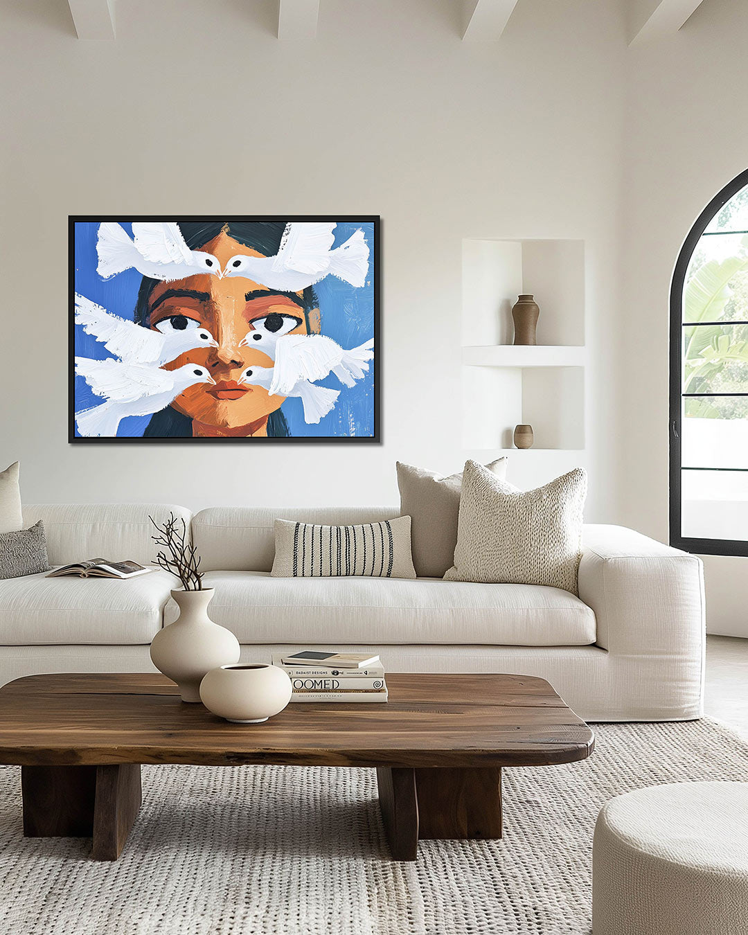 Vogels en gezicht – wanddecoratie in interieur