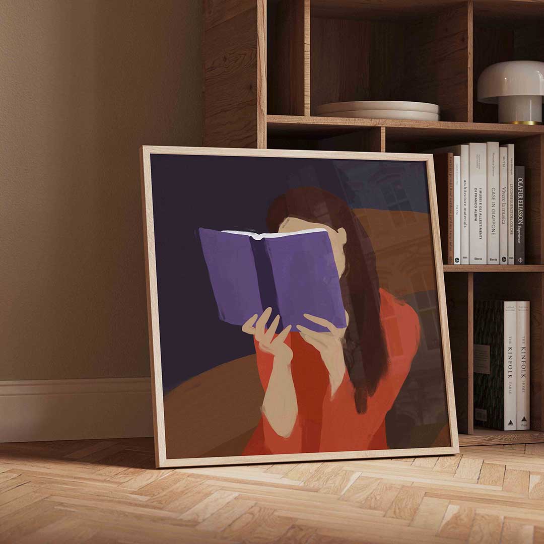 Lezende vrouw – geïllustreerde wandkunst als vierkante poster