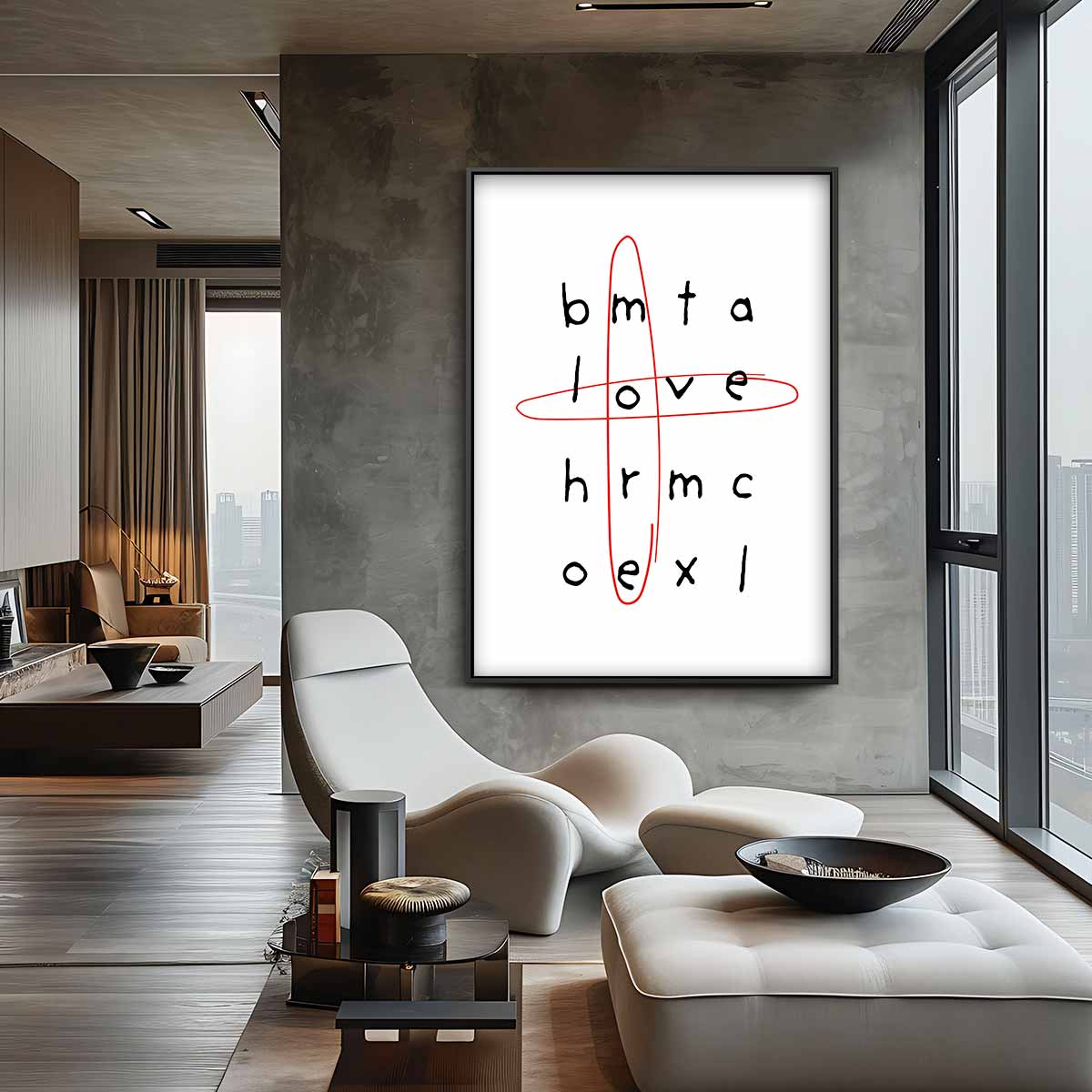 Woordenzoeker Liefde – staande wandkunst voor woonkamer of interieur