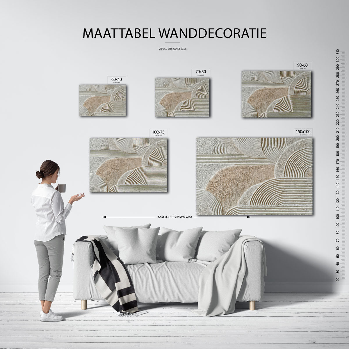 Gelaagde lijnen – moderne liggende wandkunst