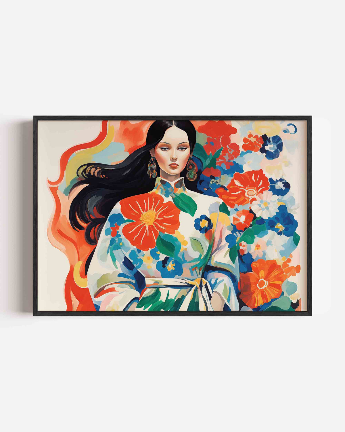 Vrouw met bloemenjurk – vrouwelijk portret als landscape poster