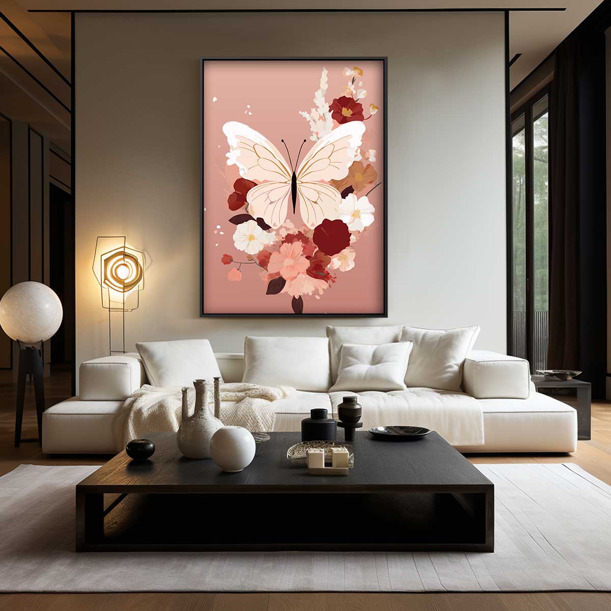 Vlinder in Bloemenpracht – staand kunstwerk voor modern interieur