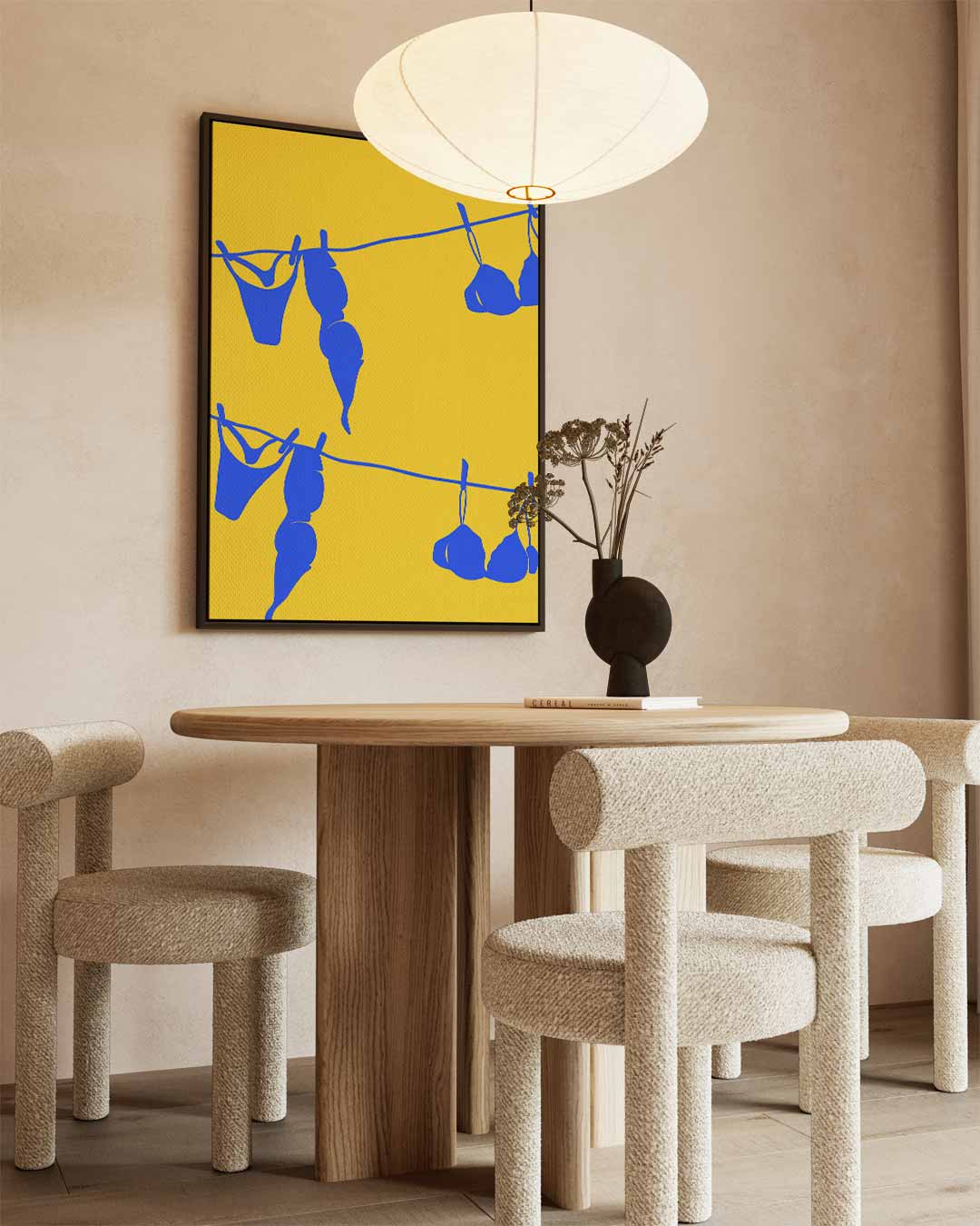 Waslijn in Blauwe Vormen – staand kunstwerk voor modern interieur