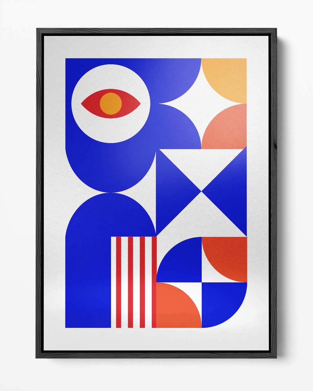 Geometric Vibes in Blauw – portret kunstwerk als wanddecoratie