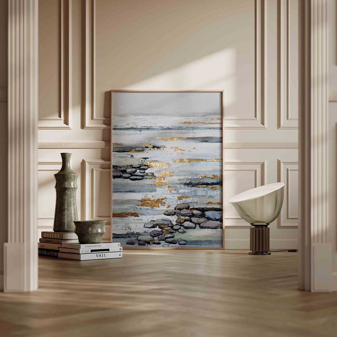 Gouden accenten op stenen – staande abstracte wanddecoratie van WallArtistic