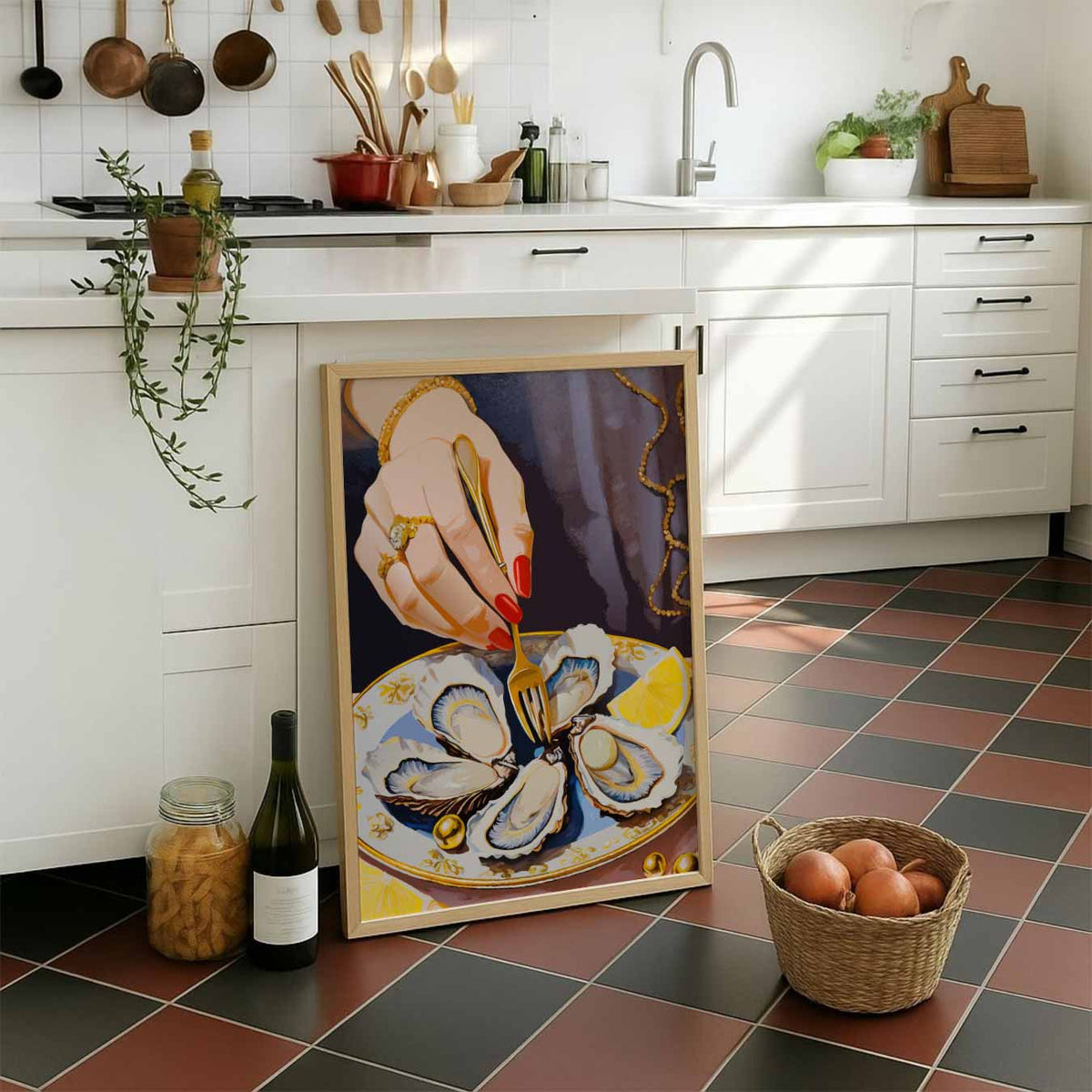 Elegant Oyster Diner – staande muurposter voor keuken of eethoek