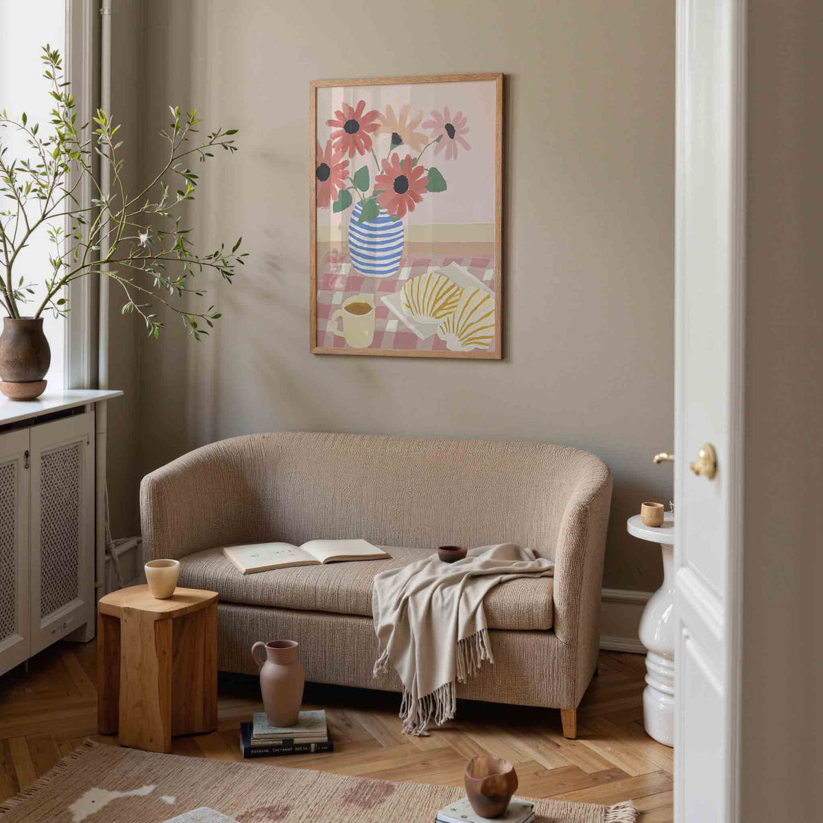 Bloemen en ontbijt – pastel poster in staand formaat