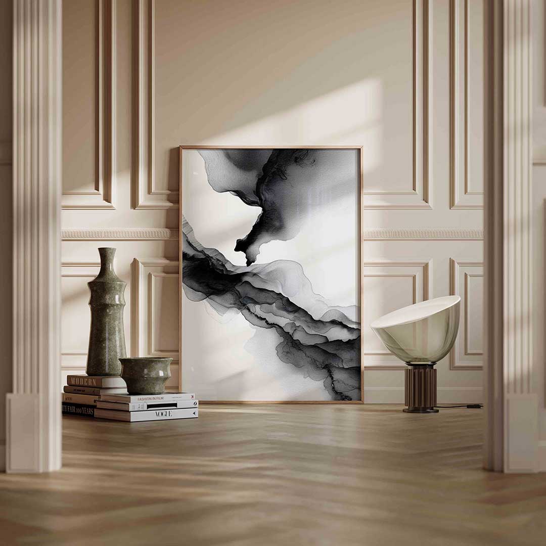 Abstracte zwart wit – staande abstracte wanddecoratie van WallArtistic