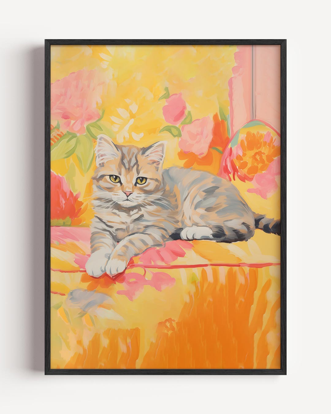 Vrolijke Kattenposter met Bloemen – bloemen portret poster als wanddecoratie