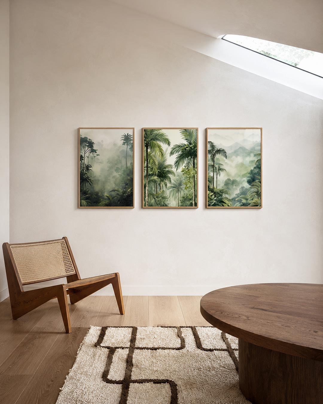 Groene jungle mist posterset – derde productweergave – deze posterset in drie delen toont een weelderig