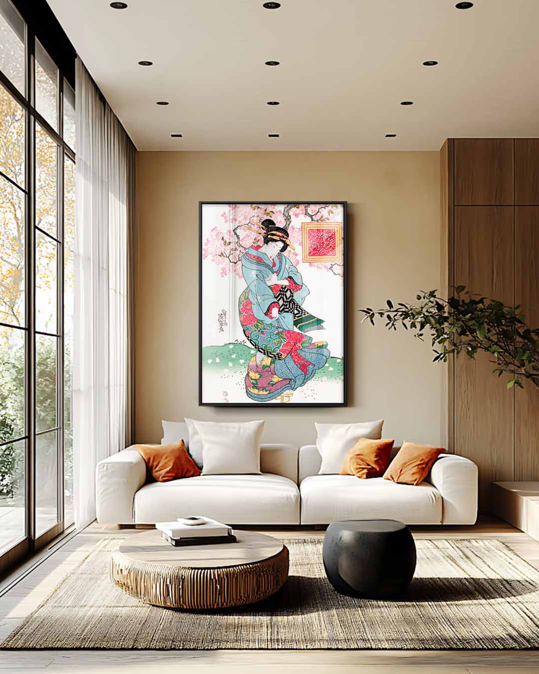 Japanse Tuin Bloemenprint – canvas wanddecoratie in portret formaat