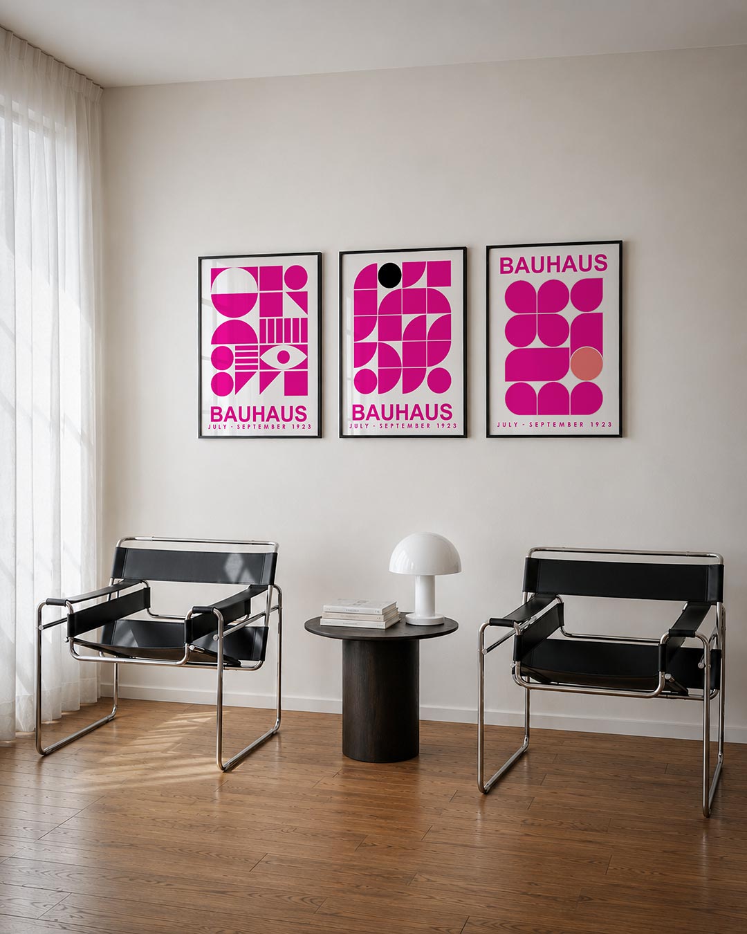 Vormen en vlakken posterset – tweede productweergave – deze posterset in drie delen toont een speelse mix van cirkels, halve