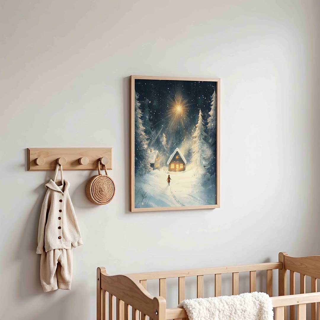 Sneeuwlandschap met huisjes – kinderposter in staand formaat