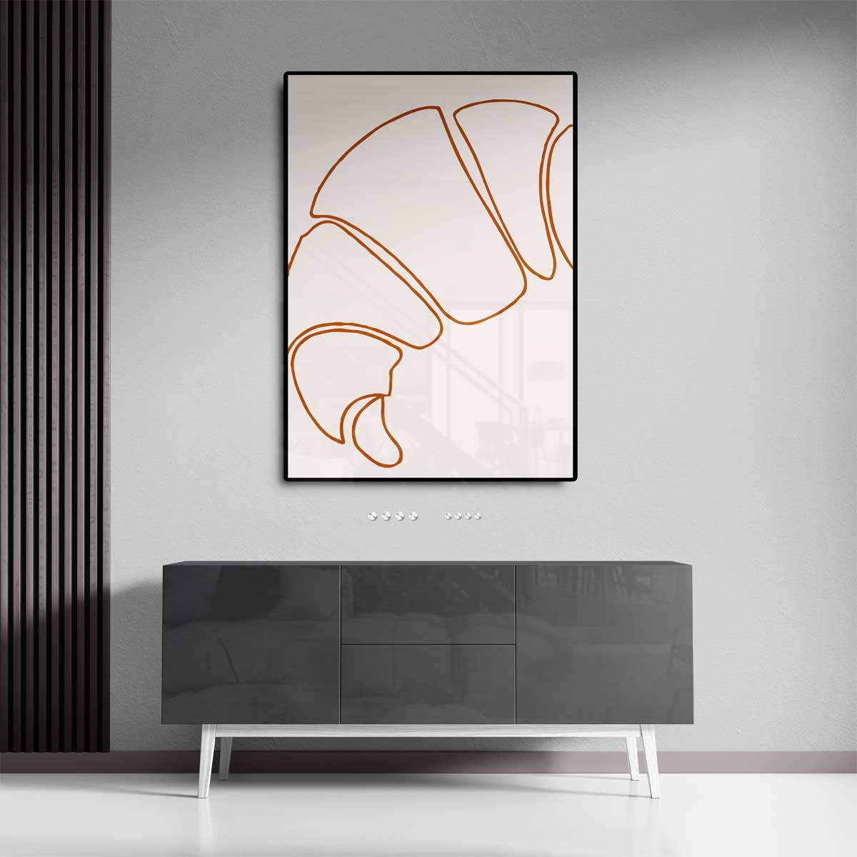 Simpele Croissant Sketch – dibond wanddecoratie in staand formaat