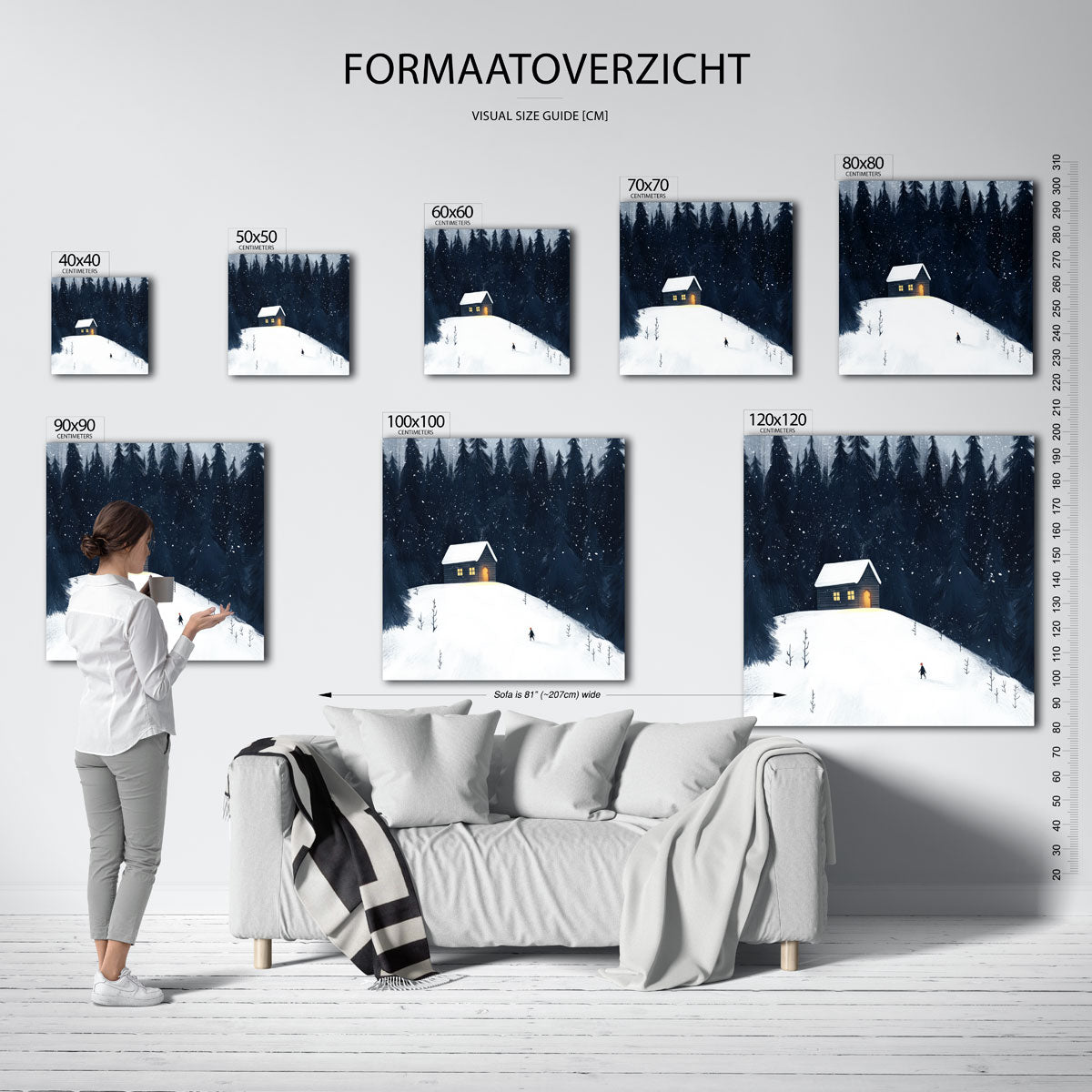 Sneeuwlandschap met huis – vierkante muurposter voor de kinderkamer