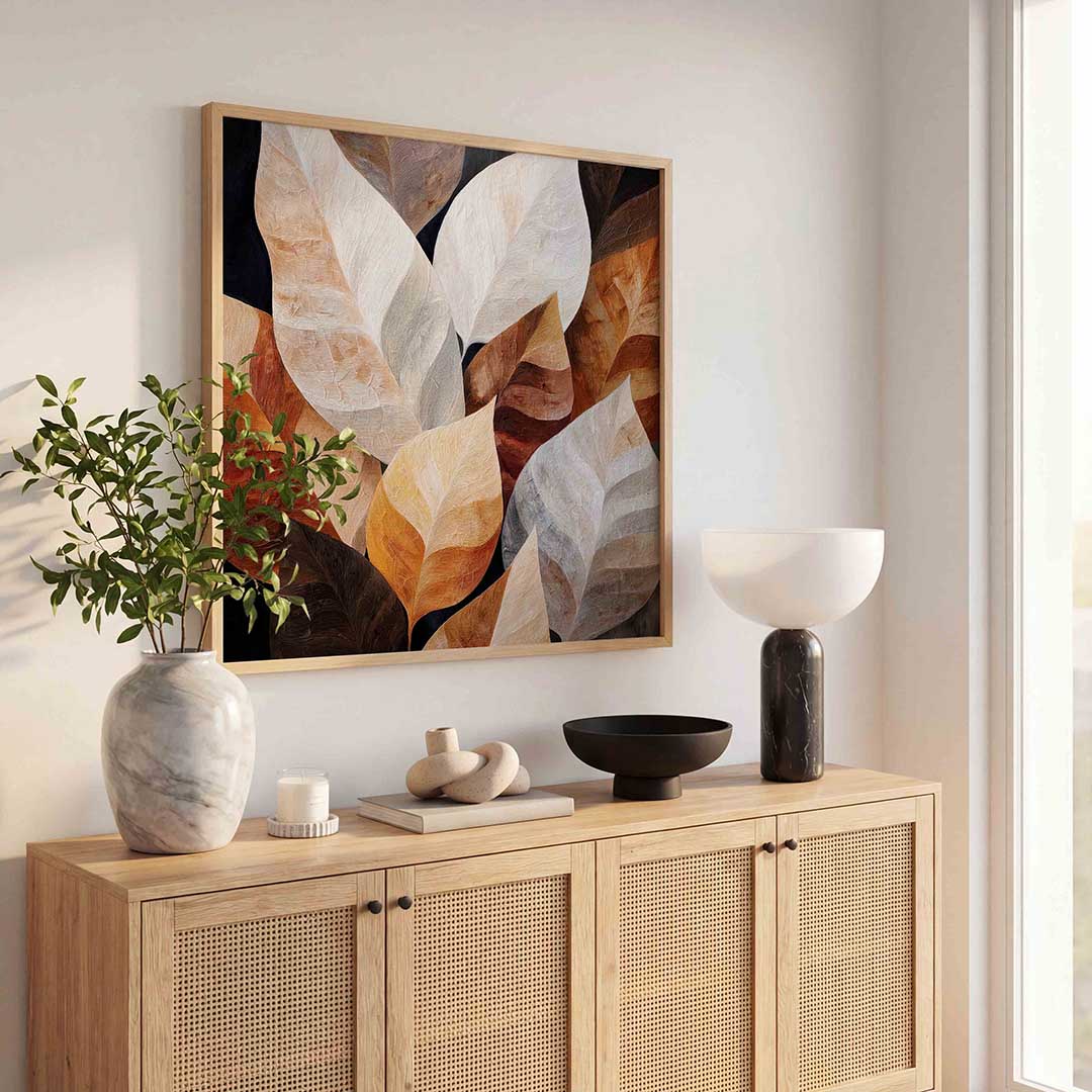 Bladeren in aardetinten – abstracte wandkunst als vierkante poster