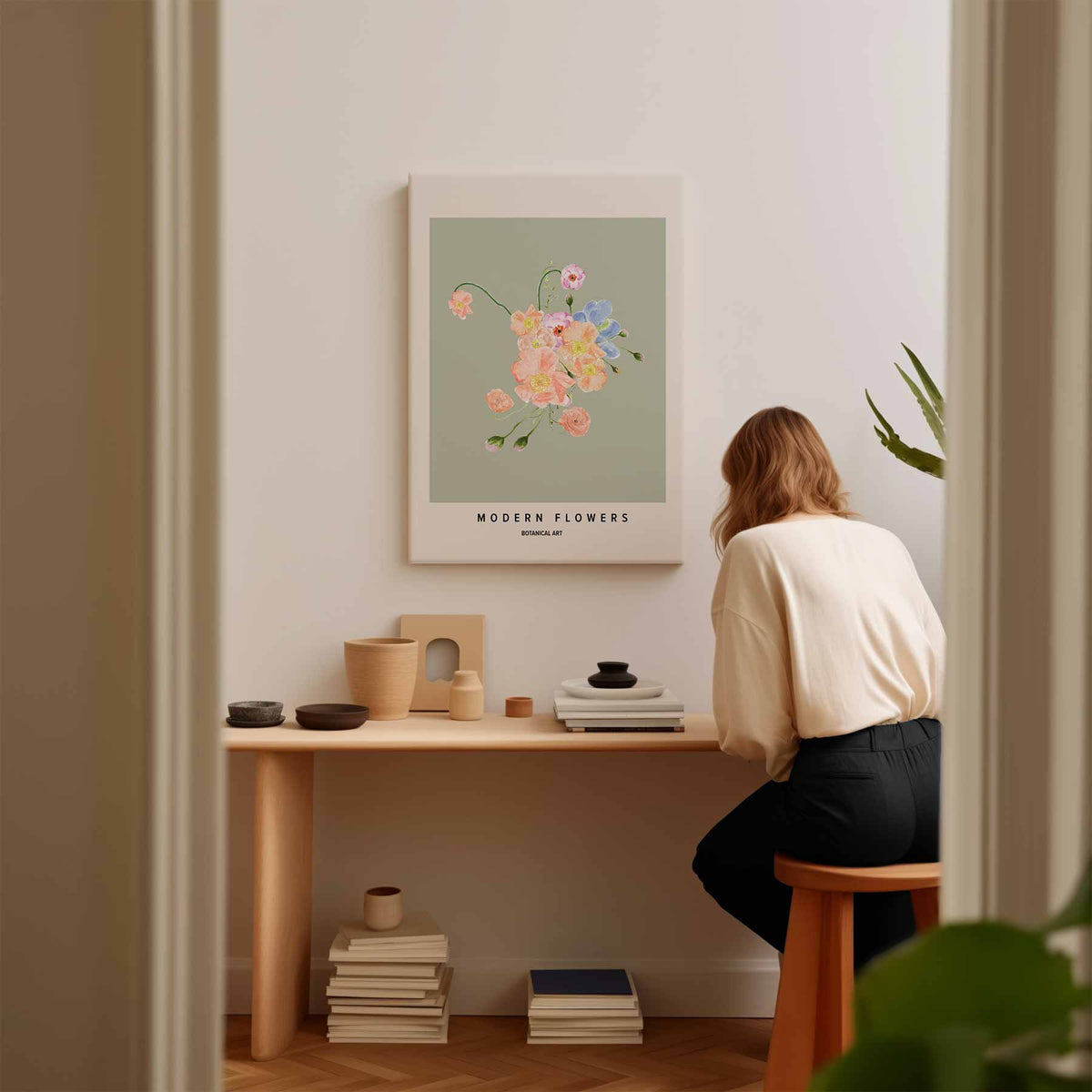 Bloeiende Moderne Botanicals – staand kunstwerk voor modern interieur
