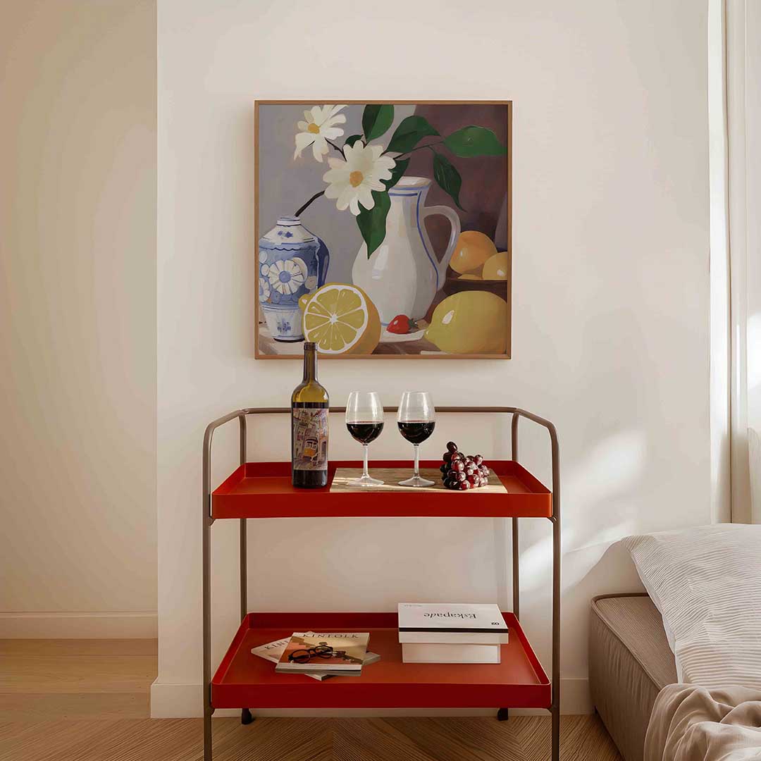 Bloemen en fruit – vierkante keuken wanddecoratie van WallArtistic