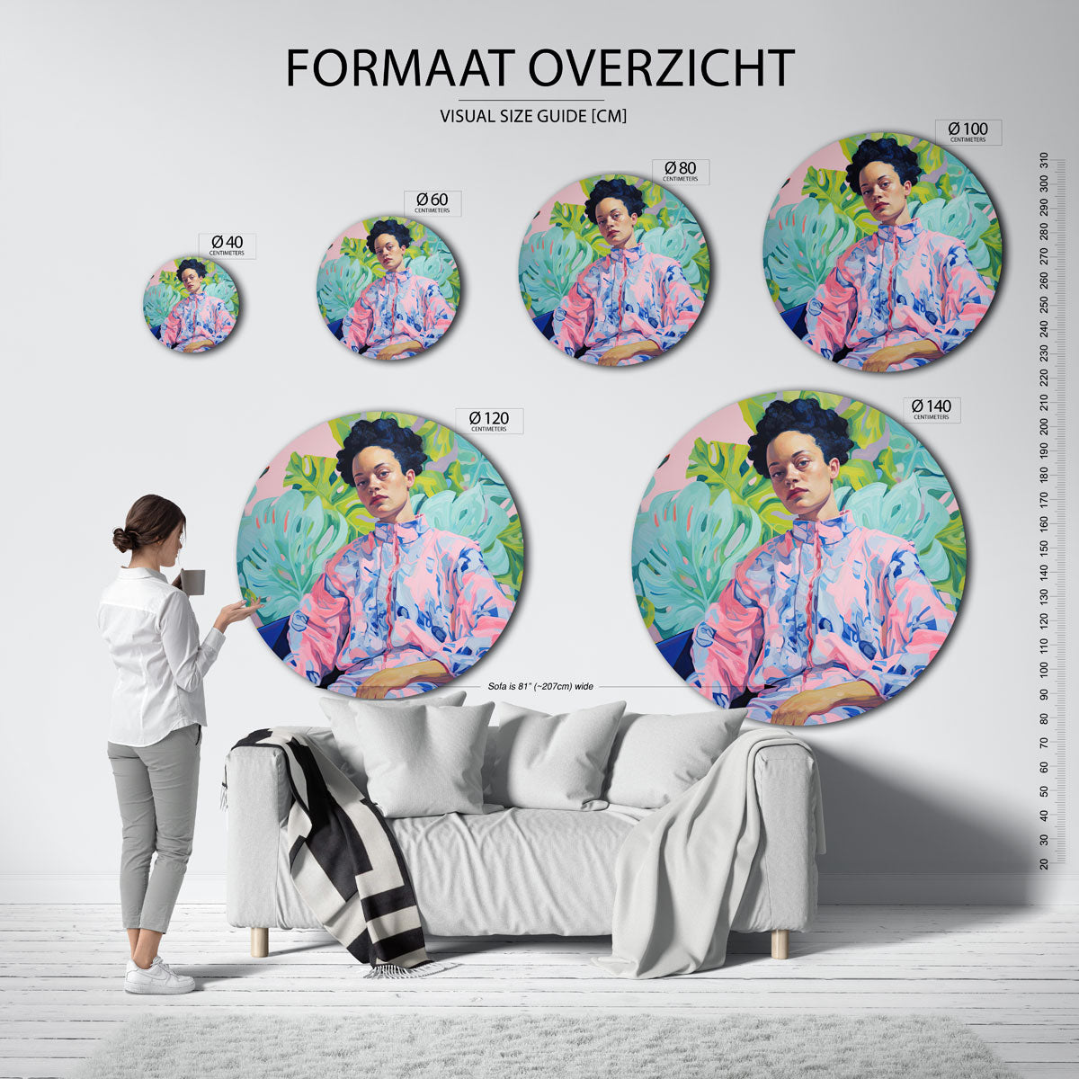 Portret met bladeren – abstracte wandkunst met textuur als muurcirkel