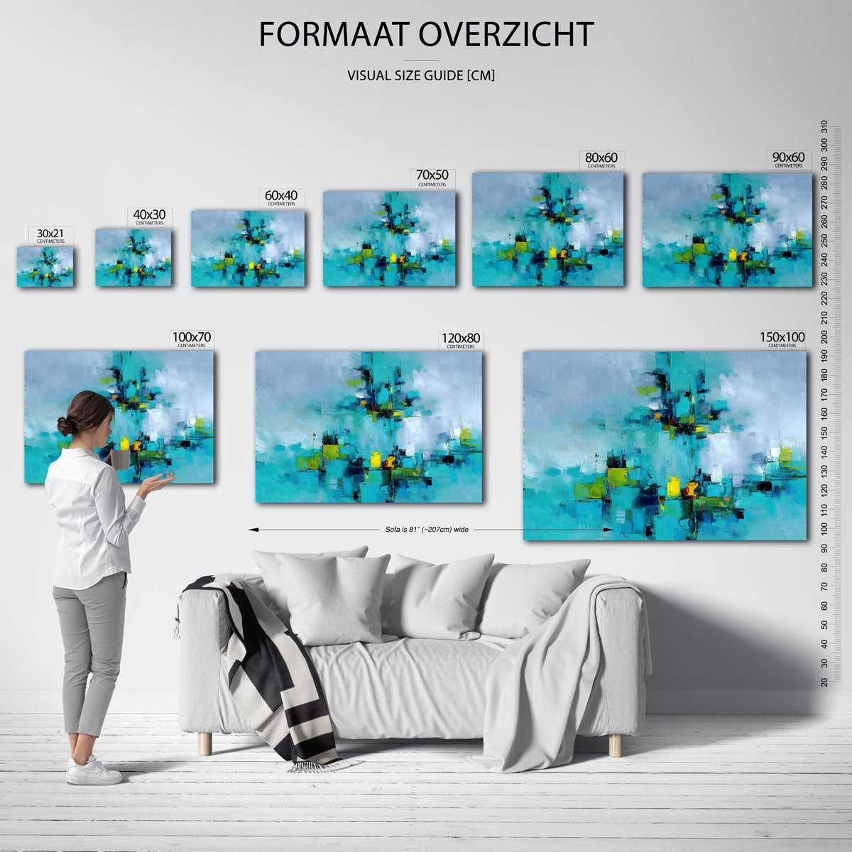 Abstracte blauwe compositie – liggende muurposter met abstracte vormen