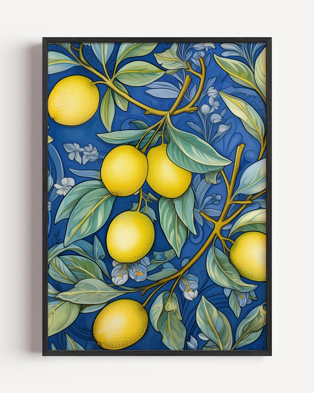 Citroenen op Blauw – keuken portret poster als wanddecoratie