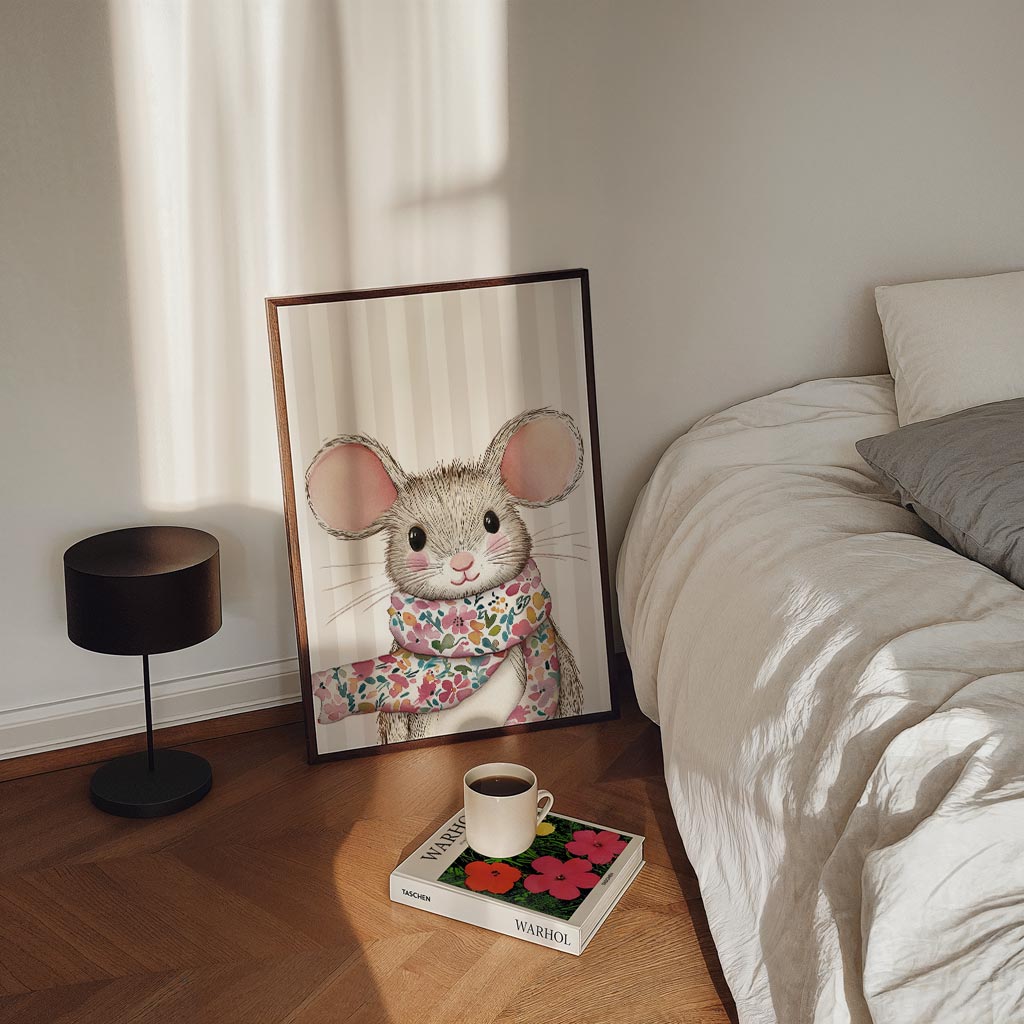 Schattige Muizenposter met Sjaal – kinderposter in staand formaat