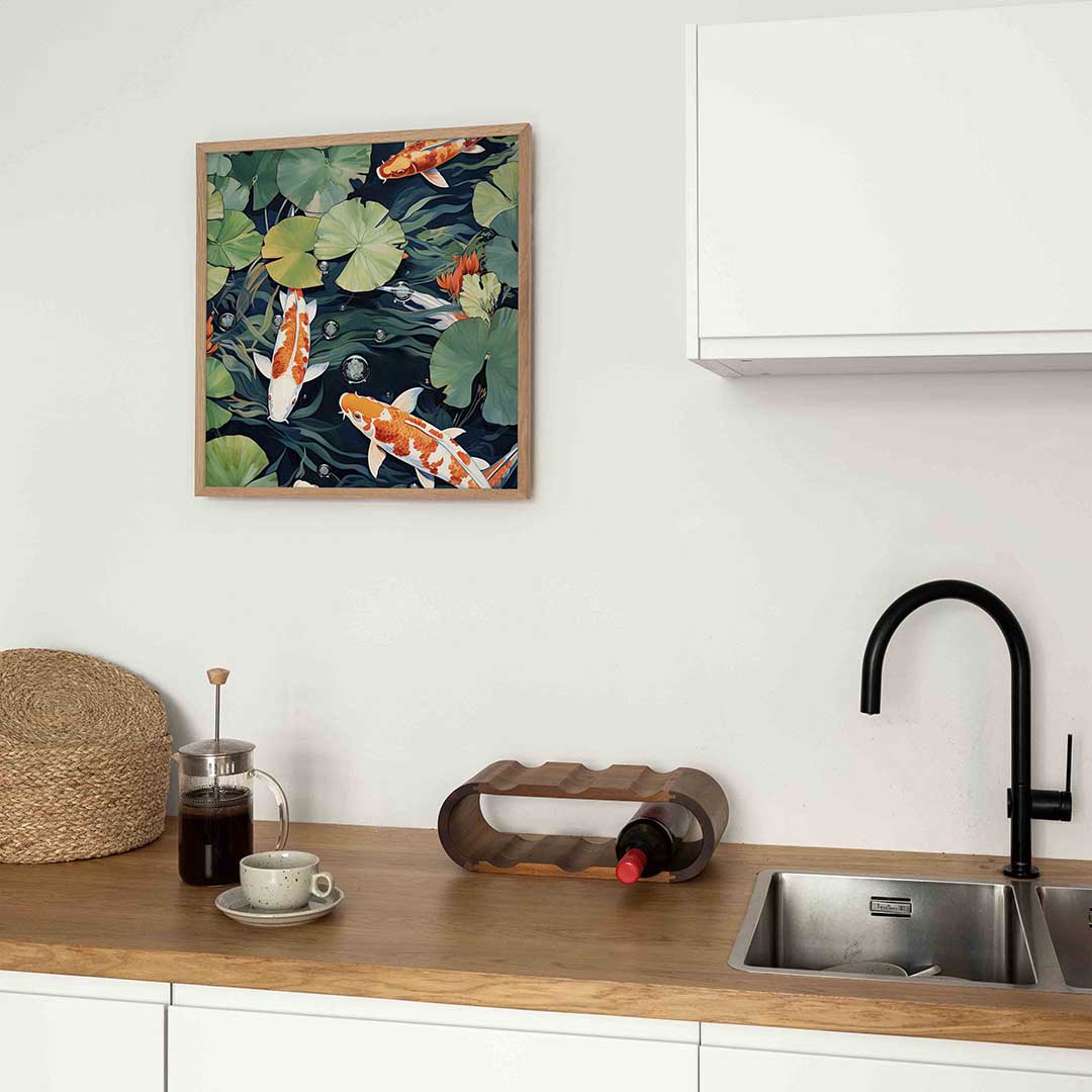 Koi vissen en waterlelies – Aziatische poster in vierkant formaat