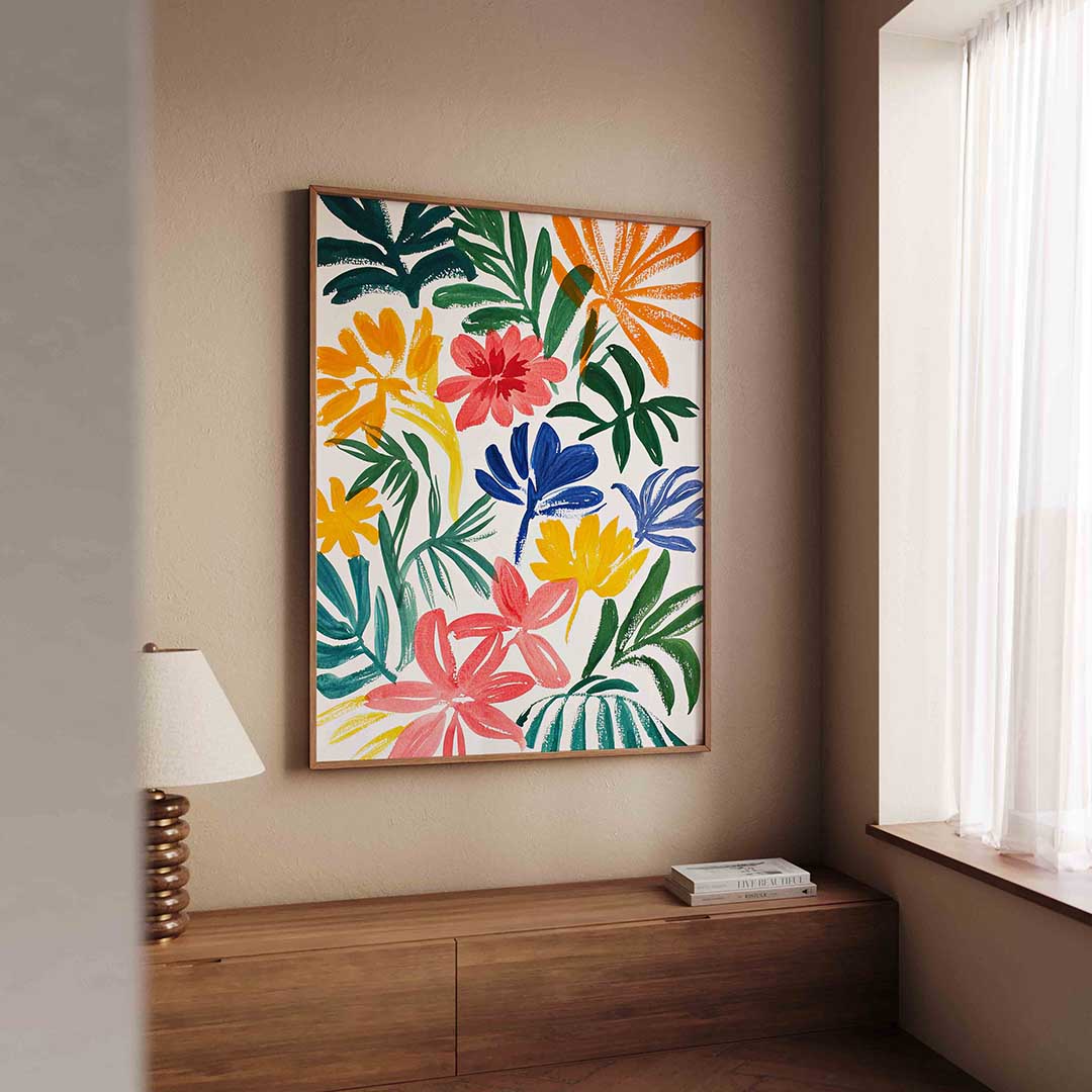 Bloemen en bladeren – tropische wandkunst als portret poster
