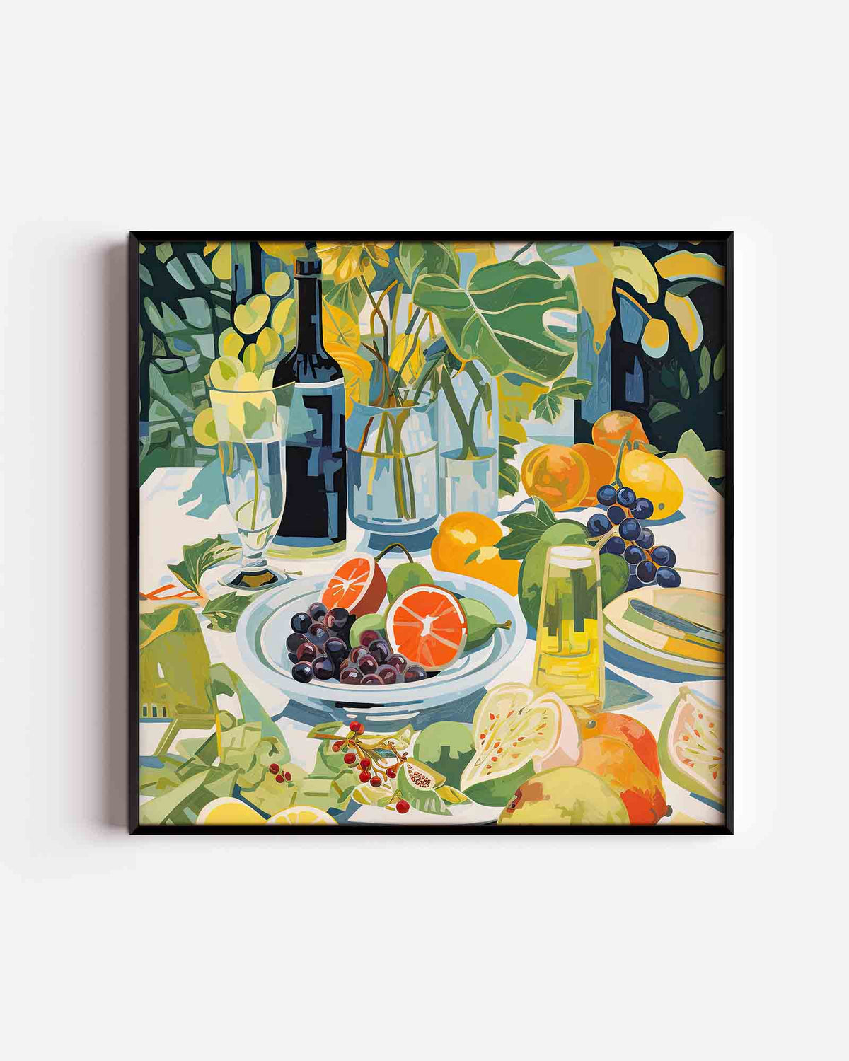 Fruit en flessen – kleurrijke illustratie poster als wanddecoratie