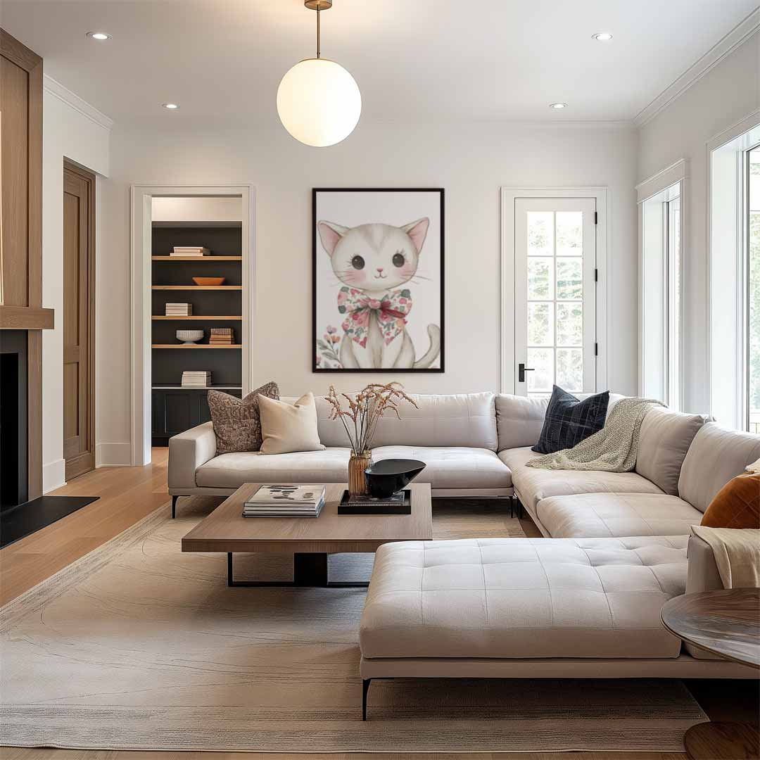Schattige Kat met Bloemenstrik – modern portret kunstwerk van WallArtistic