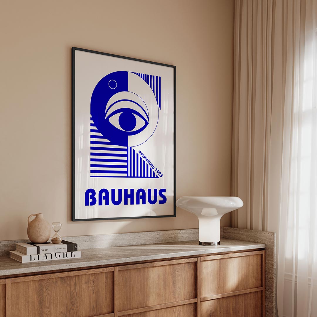 Oog en lijnen – geometrische Bauhaus poster in staand formaat